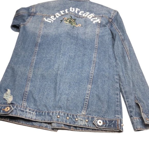LIKE NEW EIGHTY-TWO DENIM EMBROIDERED JEAN JACKET SZ XS FACTORY DISTRESS… - Picture 12 of 12